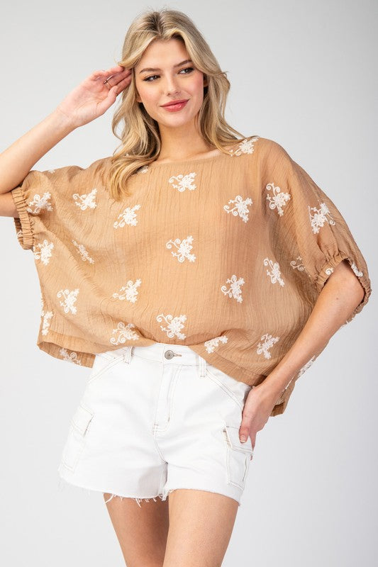Embroidered Short Sleeve Top