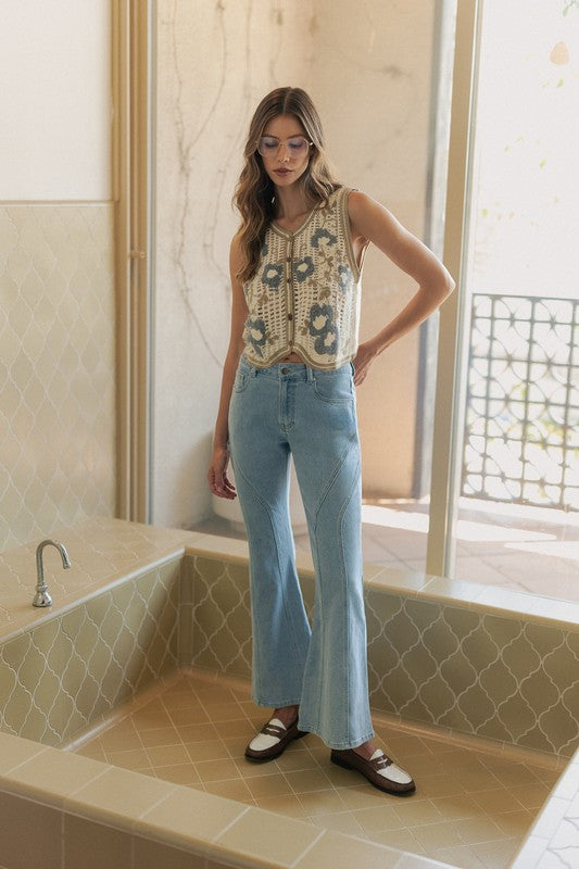 Floral Embo Patch Crochet Vest