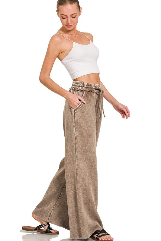 Acid Wash Fleece Palazzo Pants