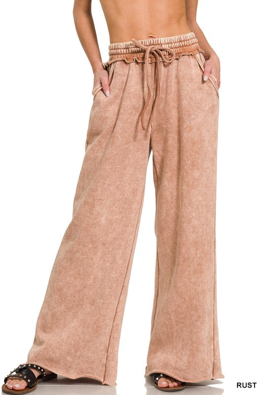 Acid Wash Fleece Palazzo Pants
