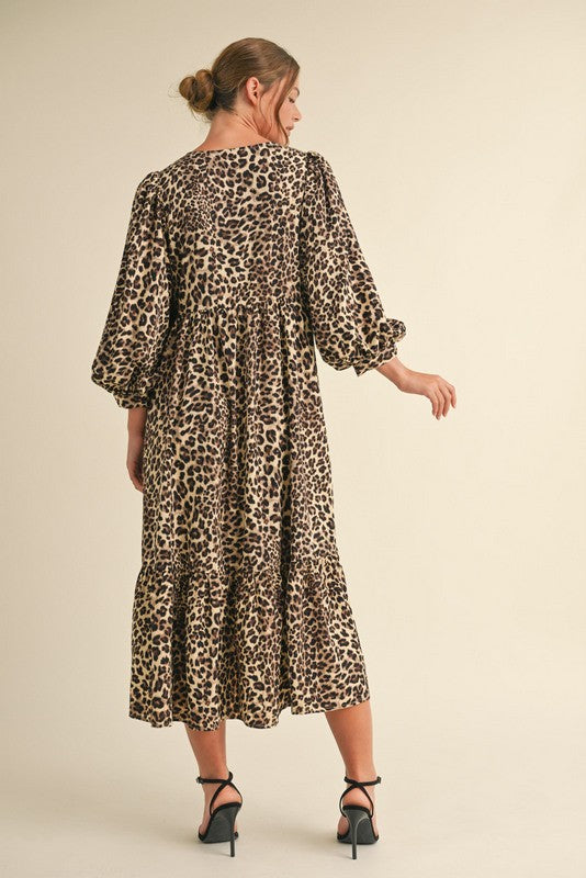 Leopard Bow Ties Midi Dress