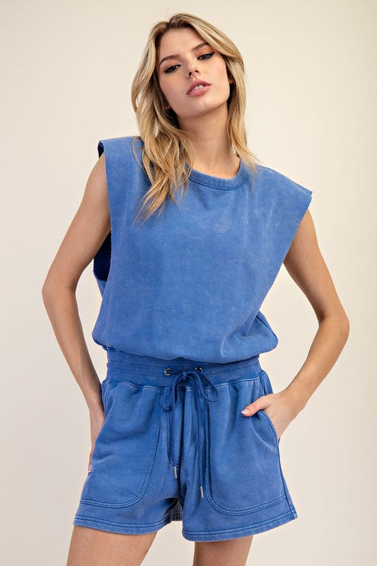 Mineral Washed Drawstring Romper