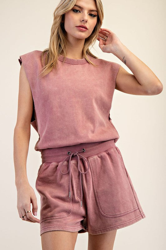 Mineral Washed Drawstring Romper