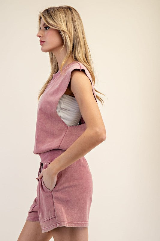 Mineral Washed Drawstring Romper