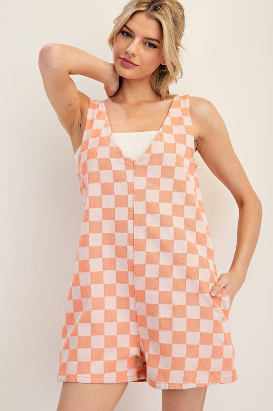 Soft Washed Checker Print Romper