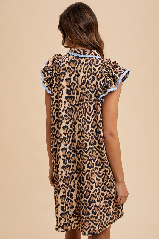 Leopard Print Ruffle Sleeve Mini Dress