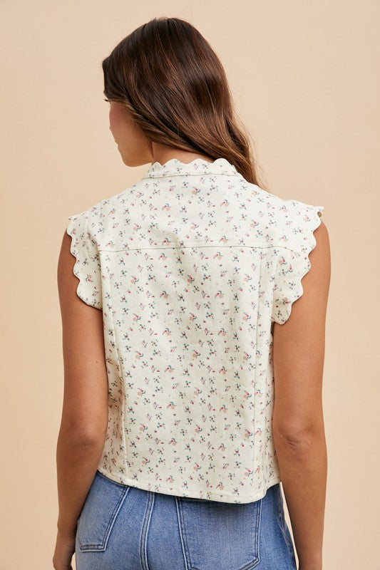 Ditsy Print Denim Crop Vest