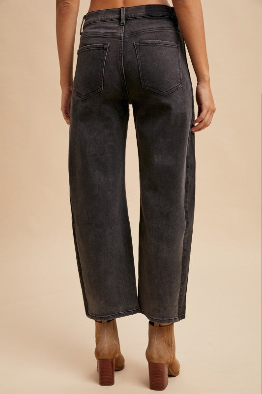 Two Tone Side Panel Barrel Jeans
