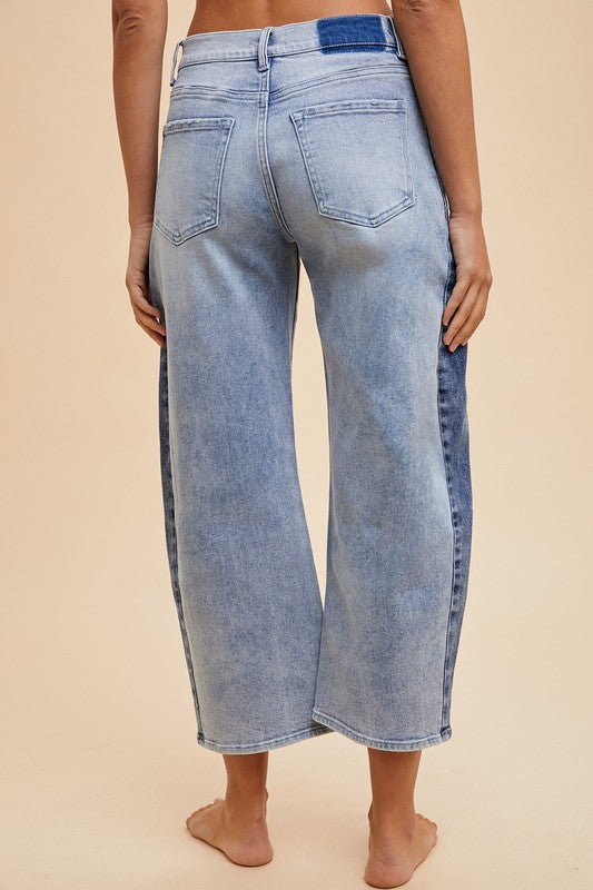 Two Tone Side Panel Barrel Jeans