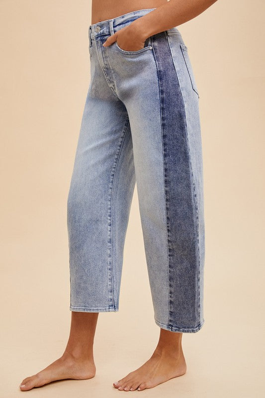 Two Tone Side Panel Barrel Jeans