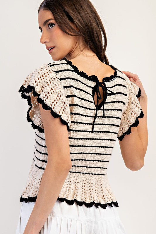 Striped Flutter Sleeve Sweater Top