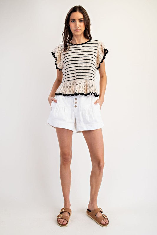 Striped Flutter Sleeve Sweater Top