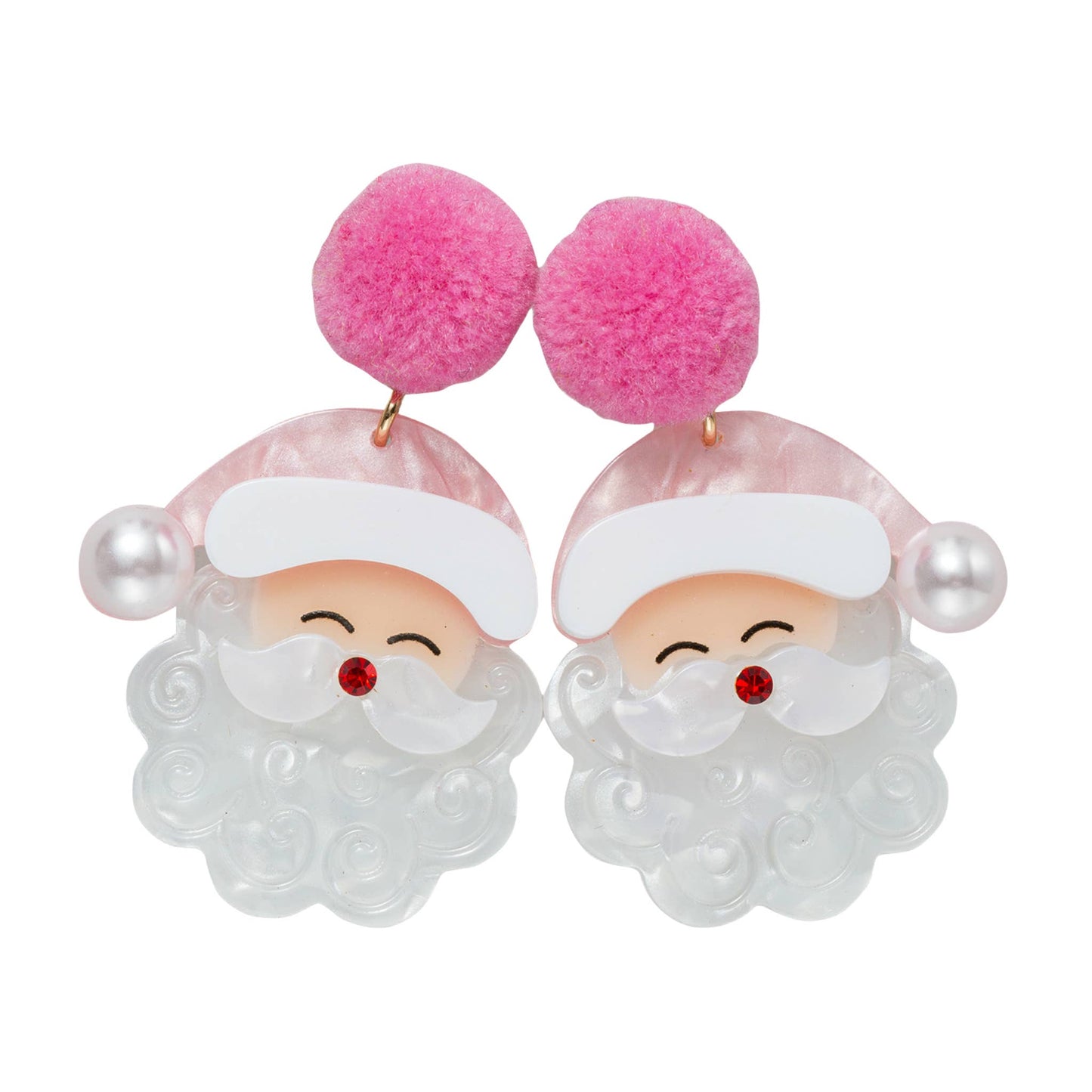 Acrylic Santa Claus Earring with Pink Pom
