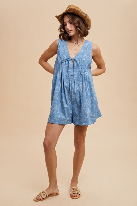 Floral Print Denim Romper