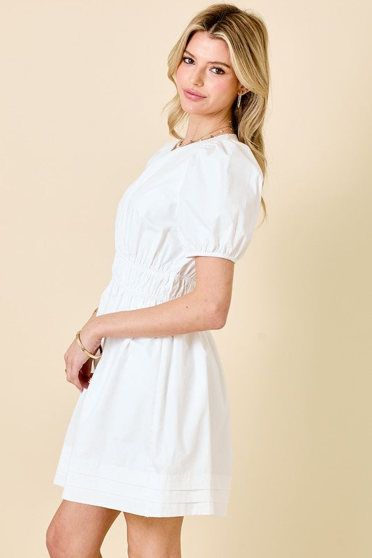 Poplin Puff Sleeve Mini Dress