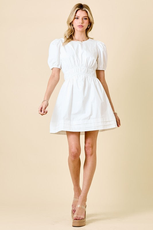 Poplin Puff Sleeve Mini Dress