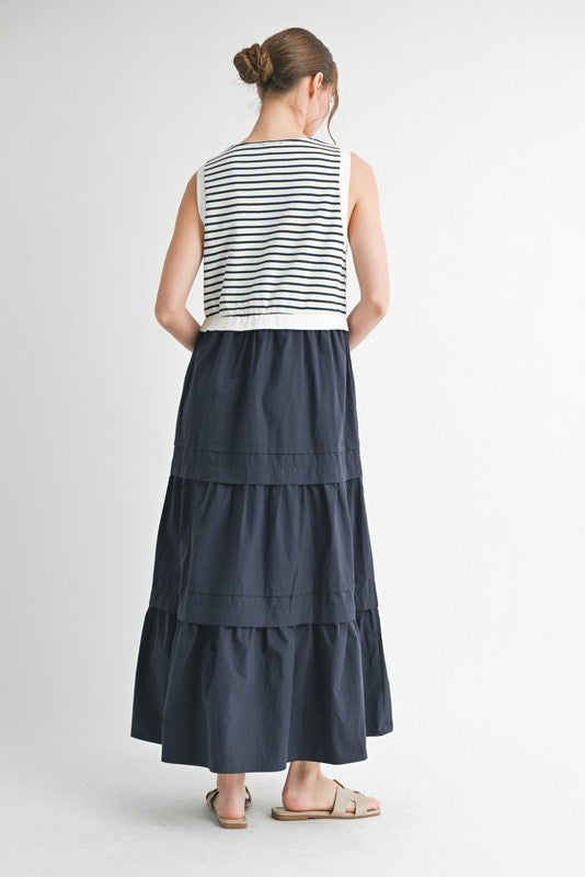 Fabric Mixed Tiered Maxi Dress