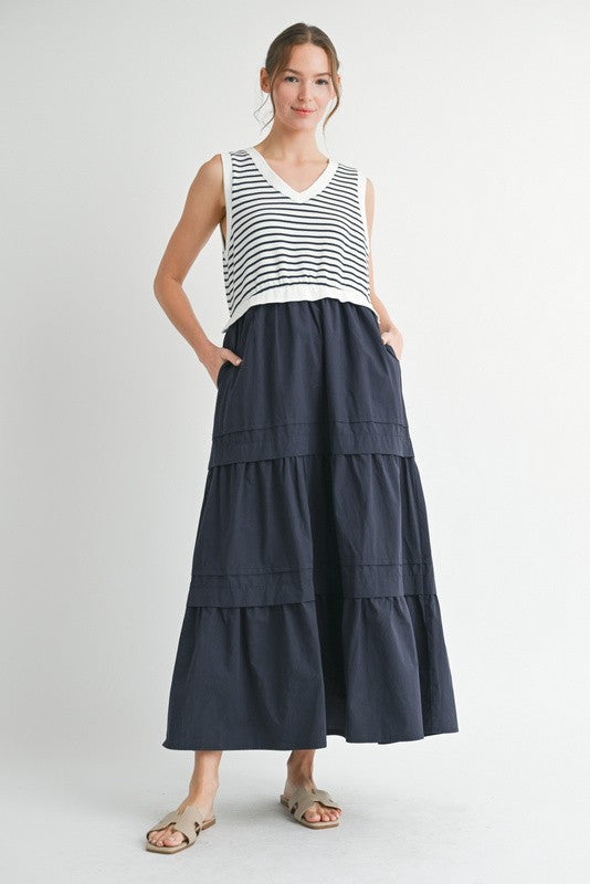Fabric Mixed Tiered Maxi Dress