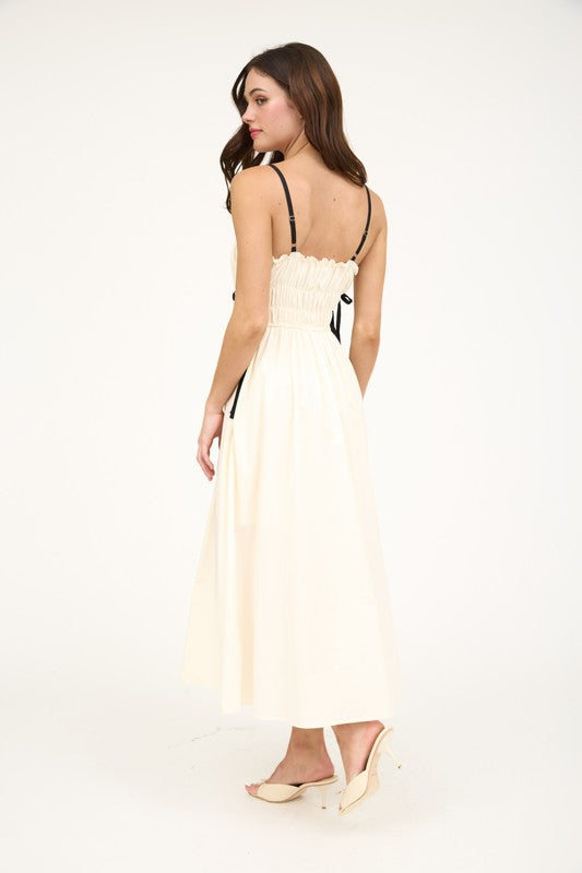 Ruched Contrast Midi Dress