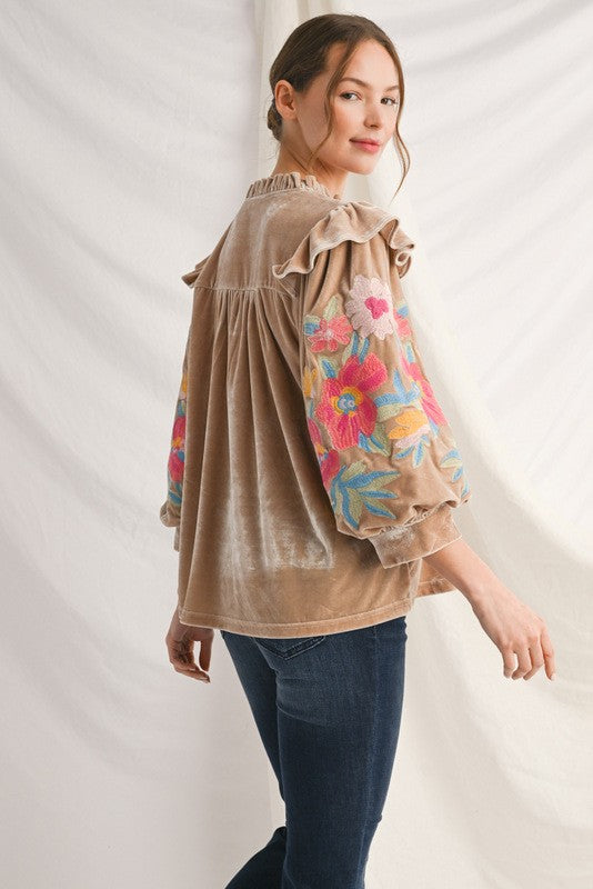 Embroidery Velvet Top
