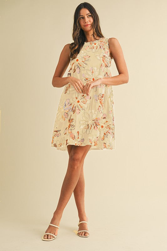 Floral Embroidery Mini Dress