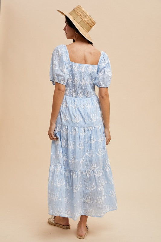 Floral Print Smocking Tiered Midi Dress