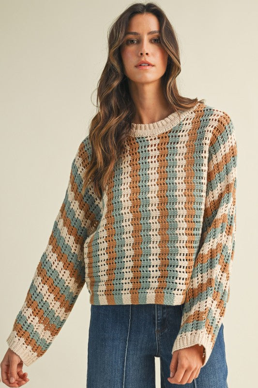 Vertical Stripe Dolman Sweater Top