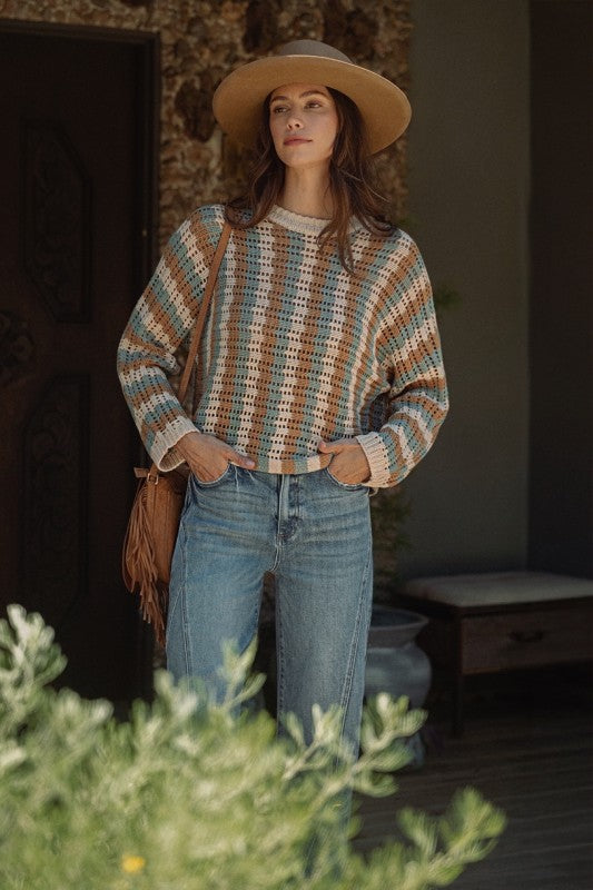 Vertical Stripe Dolman Sweater Top