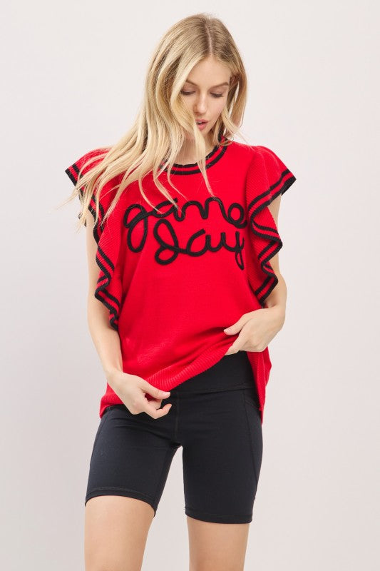 Ruffle Sleeve Varsity Game Top