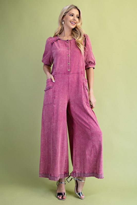 Mineral Washed Wide-Leg Jumpsuit