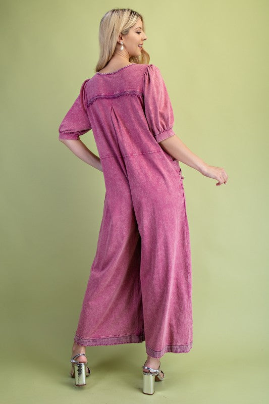 Mineral Washed Wide-Leg Jumpsuit