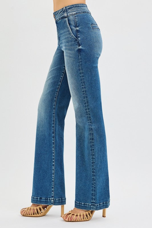 Tummy Control High Rise Bootcut Double Button Jeans