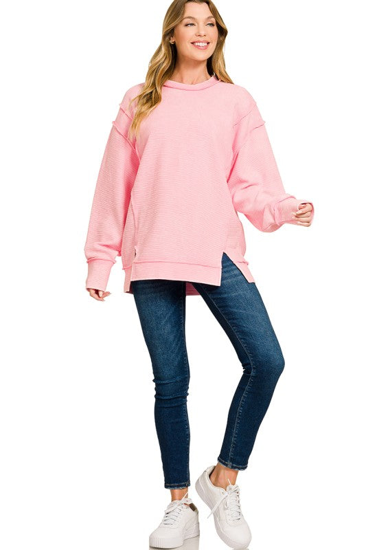 Acid Washed Double Ribbed Pullover