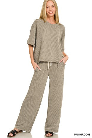 Raised Rib Short Sleeve Tee & Pants Set