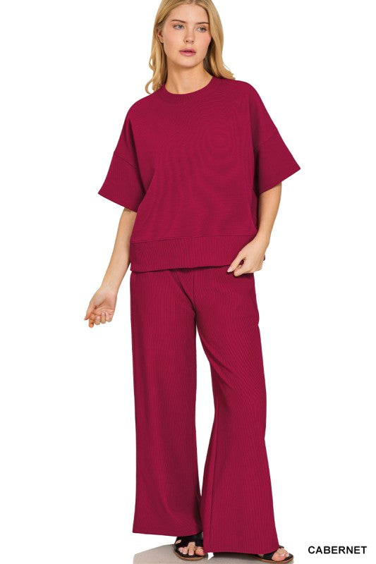 Ribbed Round Neck Pants Set