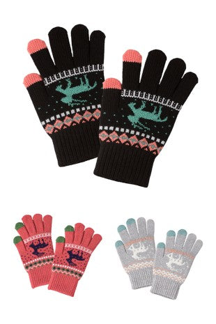 Winter Knit Gloves w/ Reindeer