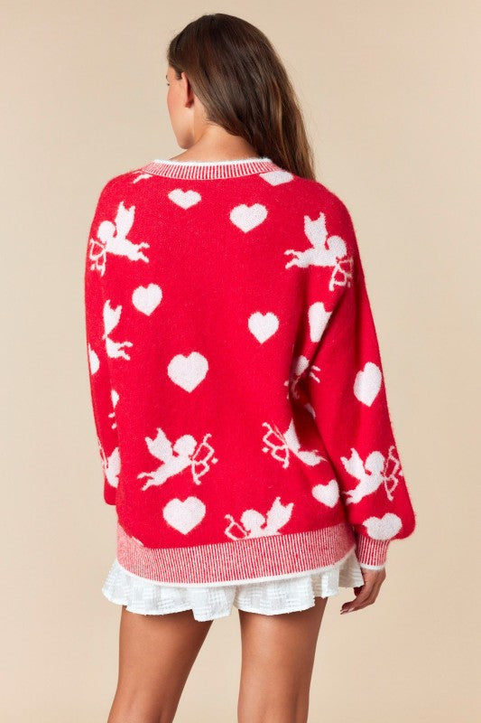 Cupid Heart 2-tone Knit Sweater