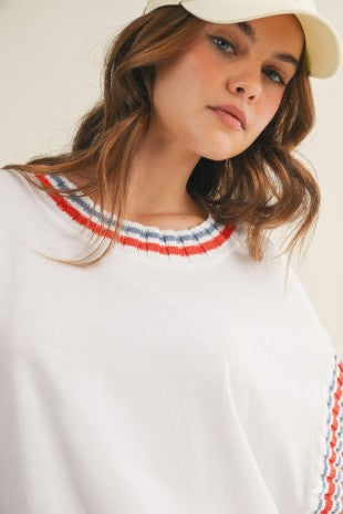 Refined Contrast Stripe Trim Top
