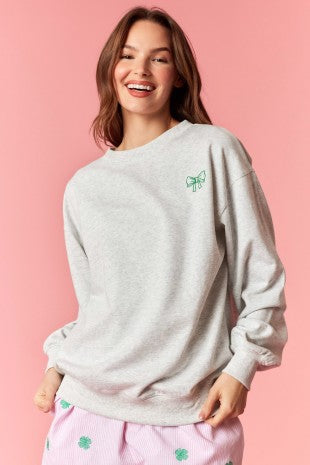 Front Bow Embroidery Lucky Clover Sweatshirt