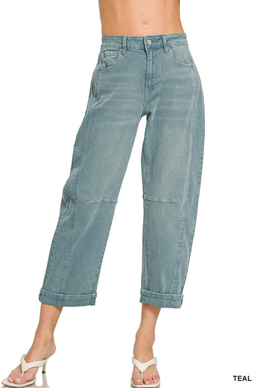 Barrel-leg Cropped Denim Pants