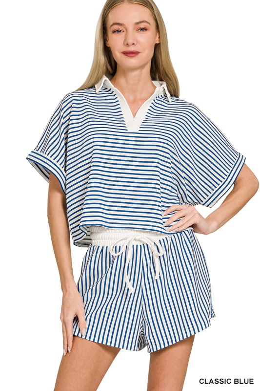 Striped Collared Top & Short Set