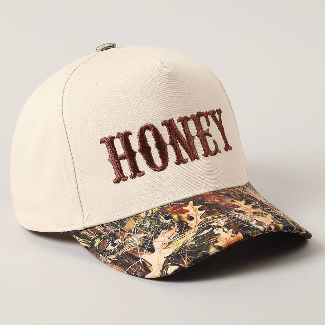 HONEY Lettering Embroidery Camo Hat - Black