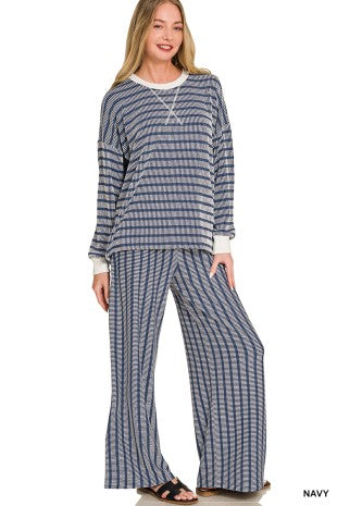 Raised Rib Striped Pullover & Pants Set