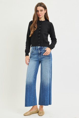 High Rise Cropped Wide-Leg Side Seam Detail Jeans