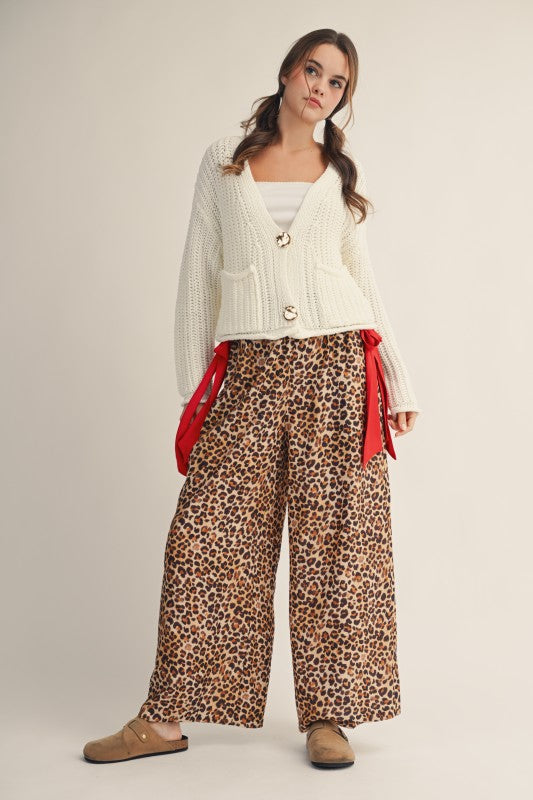 Leopard Wide Leg Pants w/Red Ties