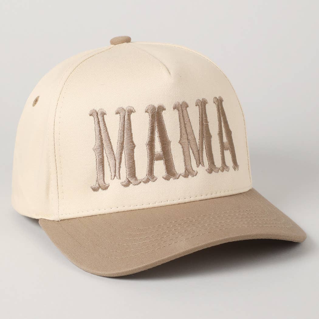 MAMA Typographic Design Embroidery Baseball Hat - Beige