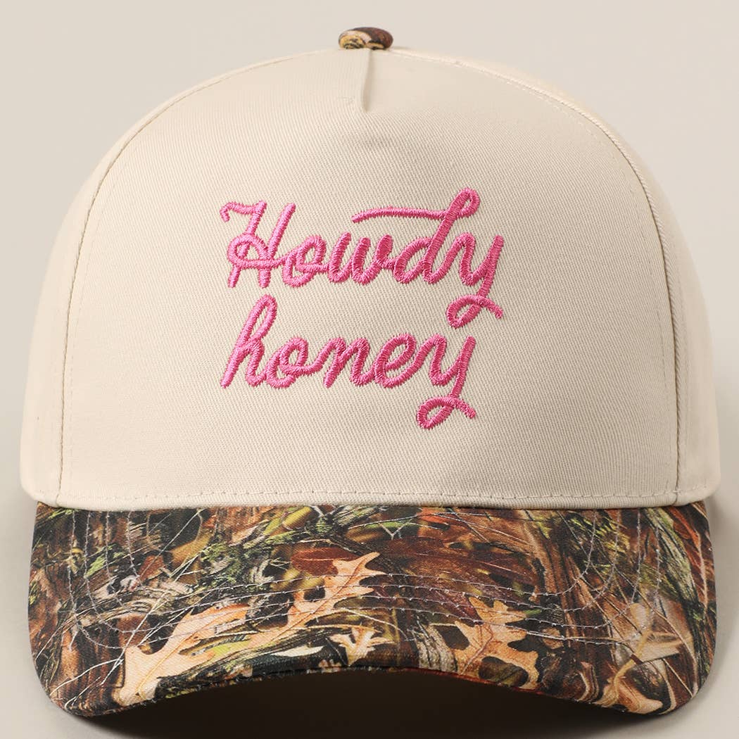 Howdy Honey Embroidery Camo Beige Hat