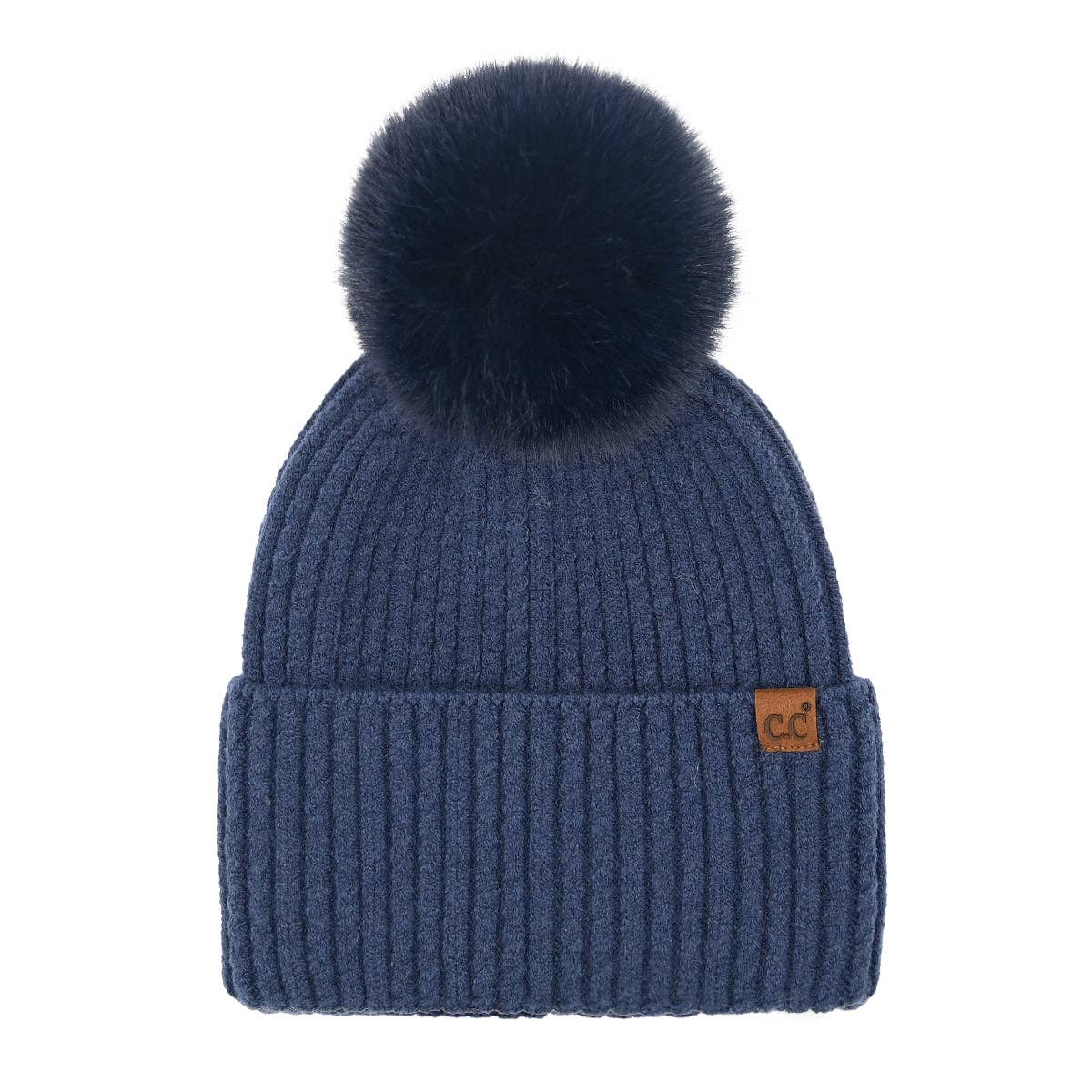 Cable Cuff Pom Beanie