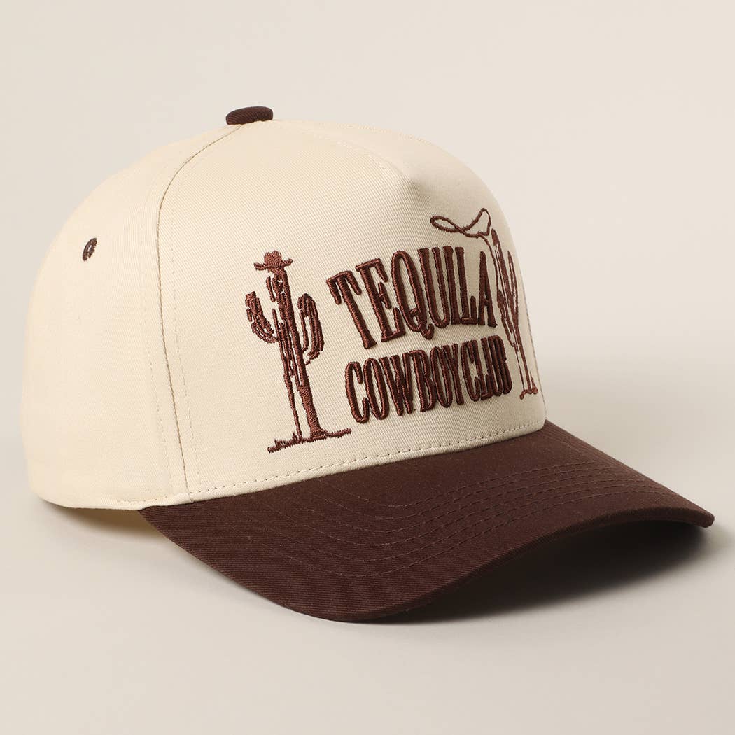 TEQUILA COWBOY CLUB Embroidery Two-Tone Trucker Hat : Brown