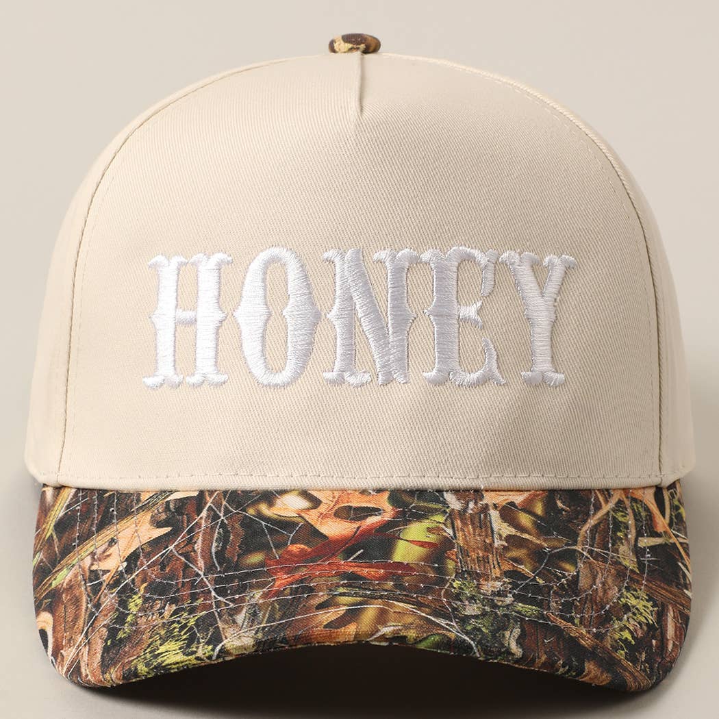HONEY Lettering Embroidery Camo Hat - Black